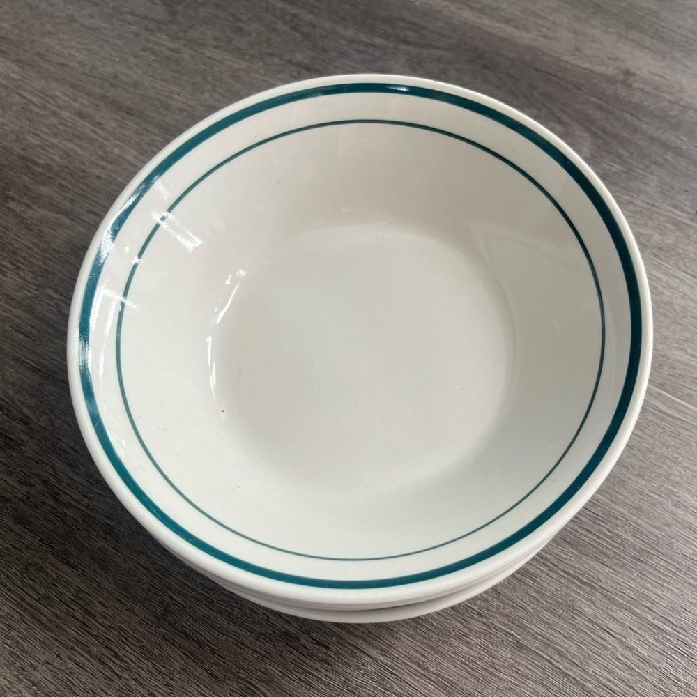 Classic White Bowl with Green Trim